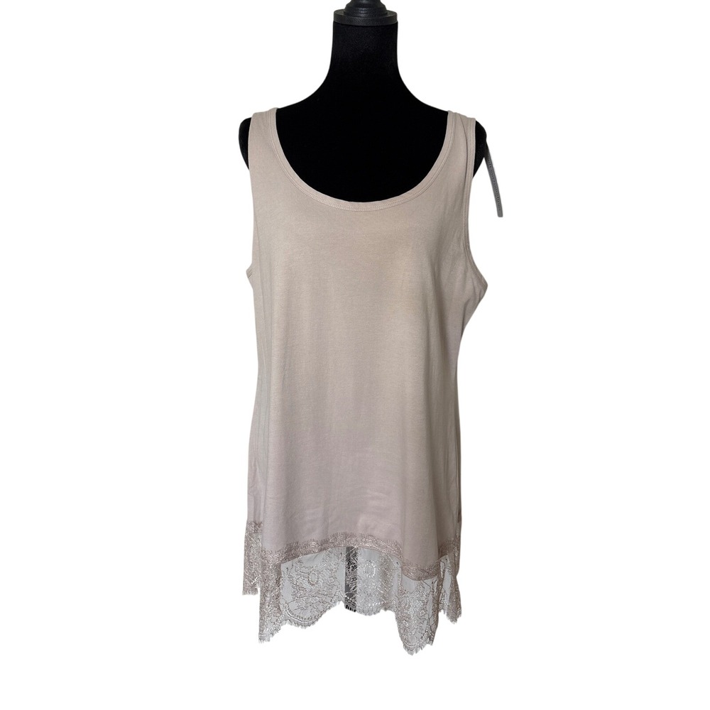 Soft Surroundings Madame Lace Tank Pebble Taupe XL Eyelash Lace Trim NEW